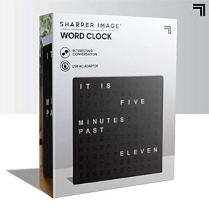 SHARPER IMAGE® LED Light-Up Word Clock, 7.75" Modern Design, Electronic Accent Wall or Desk Clock, USB Cord & Power Adapter, Unique Contemporary Home & Office Decor, Easy Setup, Housewarming Gift