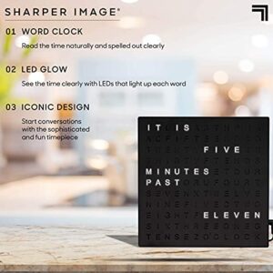 SHARPER IMAGE® LED Light-Up Word Clock, 7.75" Modern Design, Electronic Accent Wall or Desk Clock, USB Cord & Power Adapter, Unique Contemporary Home & Office Decor, Easy Setup, Housewarming Gift