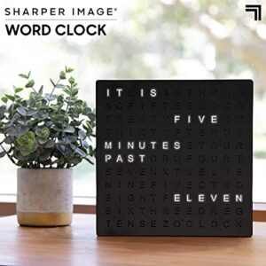 SHARPER IMAGE® LED Light-Up Word Clock, 7.75" Modern Design, Electronic Accent Wall or Desk Clock, USB Cord & Power Adapter, Unique Contemporary Home & Office Decor, Easy Setup, Housewarming Gift