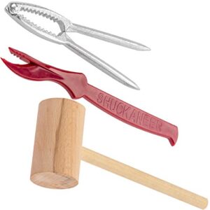 cracker, mallet and sheller seafood combo set 2pk. all in one pack perfect for eating crab, lobster, crawfish or deveining shrimp. bpa free party supplies for feasts, boils and themed restaurants.