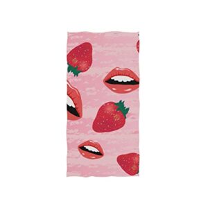 alaza microfiber gym towel lips with strawberry, fast drying sports fitness sweat facial washcloth 15 x 30 inch