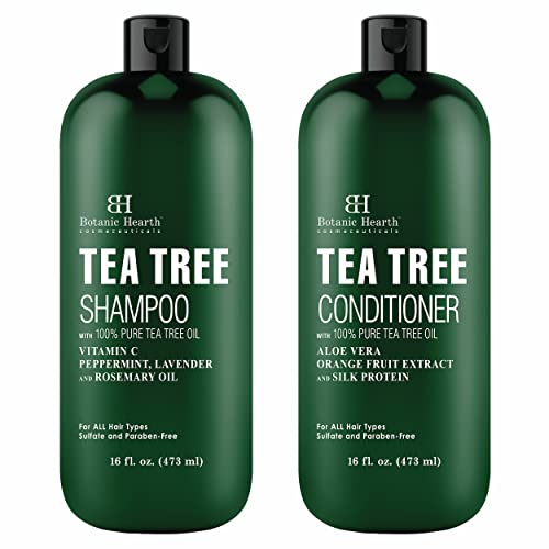 Botanic Hearth Shampoo and Conditioner Set - with 100% Pure Tea Tree Oil, for Itchy and Dry Scalp, Sulfate/ Paraben Free - for Men and Women - 16 fl oz each