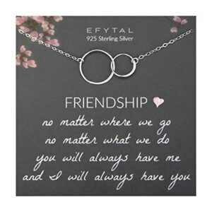 efytal friendship necklace, two circle sterling silver necklace for women, gifts for friends female, best friend necklaces for women, bff gifts for women, best friend jewelry for women