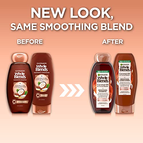 Garnier Whole Blends Coconut Oil & Cocoa Butter Smoothing Shampoo and Conditioner Set for Frizzy Hair, 22 Fl Oz (2 Items), 1 Kit (Packaging May Vary)
