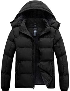 wantdo men's warm puffer jacket thicken waterproof winter coat with hood (black, medium)
