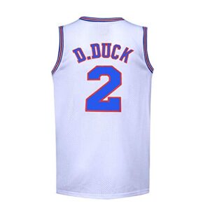 youth basketball jersey #2 d duck 90s moive space shirts for kids/boys (white, youth x-large)