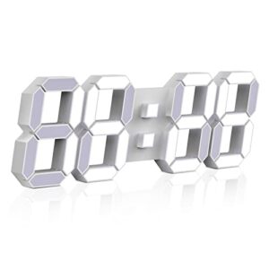 edup home 15" large 3d led digital wall alarm clock with remote control, led white light nightlight decor clocks with multi-levels brightness/time/date/temperature display, for kitchen bedroom office