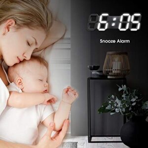 EDUP HOME 15" Large 3D LED Digital Wall Alarm Clock with Remote Control, LED White Light Nightlight Decor Clocks with Multi-Levels Brightness/Time/Date/Temperature Display, for Kitchen Bedroom Office