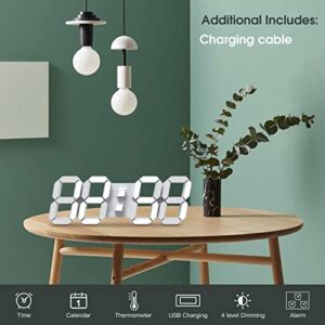 EDUP HOME 15" Large 3D LED Digital Wall Alarm Clock with Remote Control, LED White Light Nightlight Decor Clocks with Multi-Levels Brightness/Time/Date/Temperature Display, for Kitchen Bedroom Office