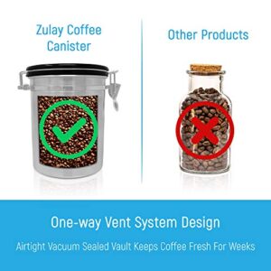 Zulay (Large) Airtight Coffee Canister - Stainless Steel Coffee Storage Canister with Scoop - Features Include a Date Tracker, Built-In One-Way CO2 Valve & 2 Spare Filter Replacements