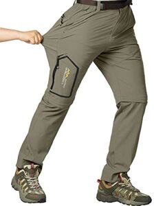 mens hiking stretch pants convertible quick dry lightweight zip off outdoor travel safari pants (818 khaki 32)