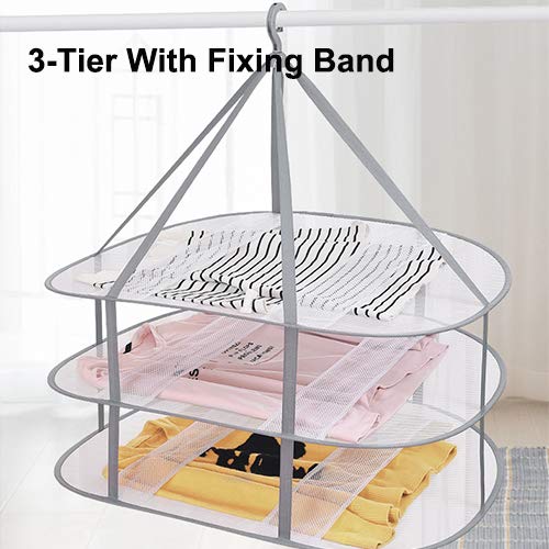 SNOMEL (2 Pack) 3-Tier Folding Clothes Drying Rack, Windproof Foldable Cloth Dryer with Fixing Band, Collapsible Hanging Laundry Rack for Sweater - Outdoor, Indoor, Potable