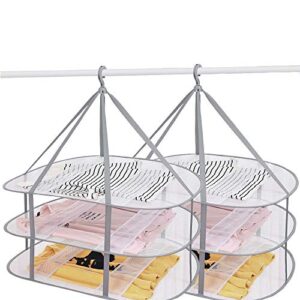 snomel (2 pack) 3-tier folding clothes drying rack, windproof foldable cloth dryer with fixing band, collapsible hanging laundry rack for sweater - outdoor, indoor, potable