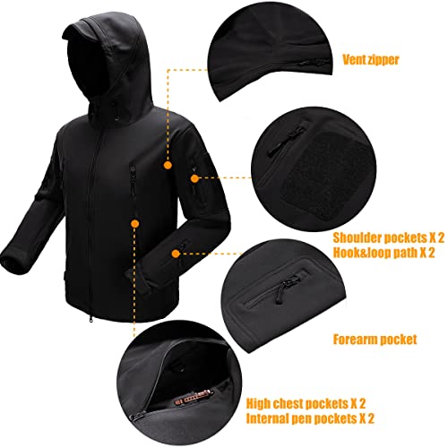 FREE SOLDIER Men's Outdoor Waterproof Soft Shell Hooded Military Tactical Jacket (Black X-Large/US)