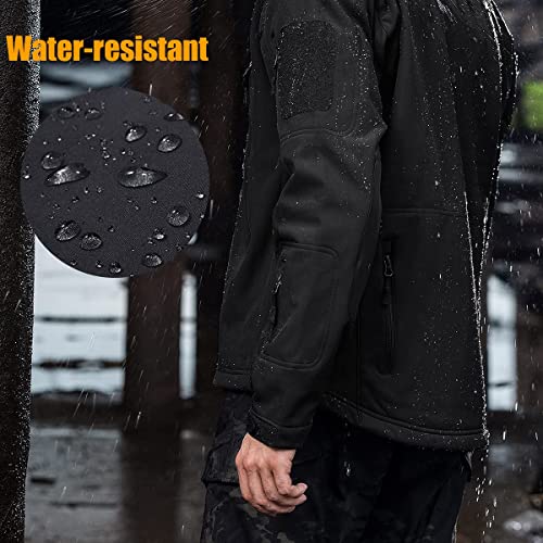 FREE SOLDIER Men's Outdoor Waterproof Soft Shell Hooded Military Tactical Jacket (Black X-Large/US)