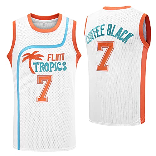 Flint Tropics Jackie Moon #33 Coffee Black #7 Semi Pro 90s Hip Hop Clothes for Party Men Basketball Jersey Green White (7 White, Medium)