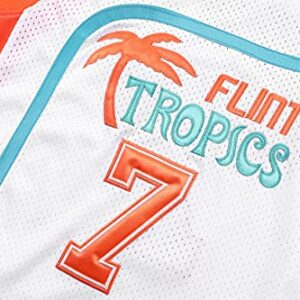 Flint Tropics Jackie Moon #33 Coffee Black #7 Semi Pro 90s Hip Hop Clothes for Party Men Basketball Jersey Green White (7 White, Medium)