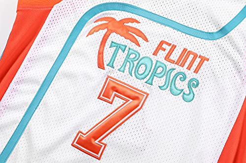 Flint Tropics Jackie Moon #33 Coffee Black #7 Semi Pro 90s Hip Hop Clothes for Party Men Basketball Jersey Green White (7 White, Medium)