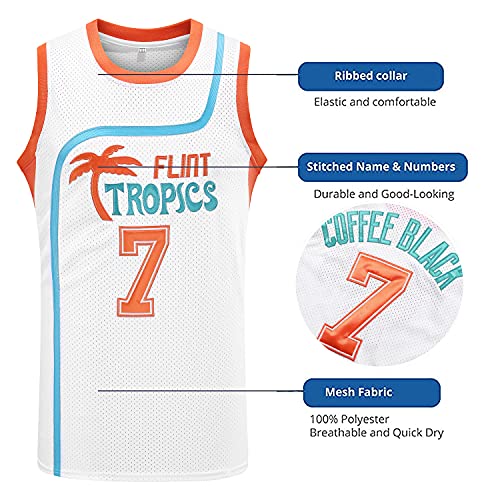 Flint Tropics Jackie Moon #33 Coffee Black #7 Semi Pro 90s Hip Hop Clothes for Party Men Basketball Jersey Green White (7 White, Medium)