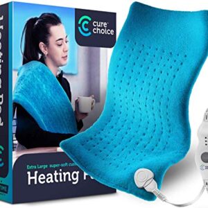 Cure Choice Heating Pad for Back Pain Relief, 12"x24" Large Electric Heating Pad for Shoulder/Neck/Knee/Leg Cramps, Adjustable Heat Settings, 2H Auto Shut Off, Moist Dry Heat Therapy, Washable (Blue)