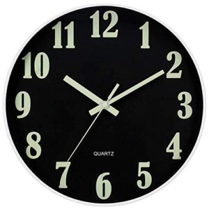 JoFomp Modern Night Light Wall Clock, 12 Inch Silent Non-Ticking Quartz Wall Clocks, Large Luminous Function Numbers and Hands, Battery Operated Decorative Wall Clock for Living Room, Office, Kitchen