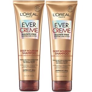 l'oreal paris evercreme sulfate free shampoo and conditioner kit for dry hair, triple action hydration for dry, brittle or color treated hair, with apricot oil, 8.5 ounce, set of 2