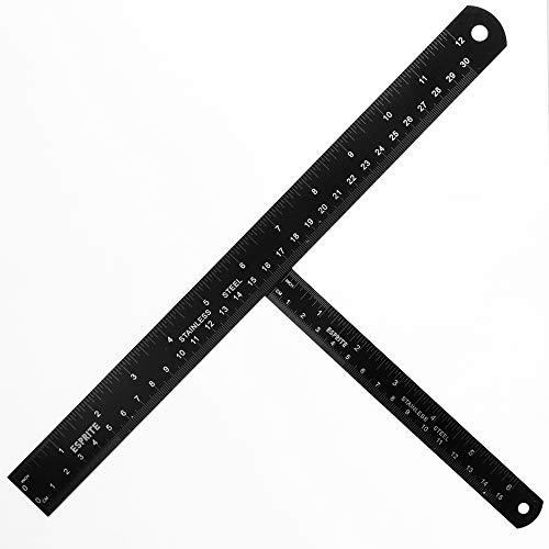 Vowcarol 6 inch Ruler and 12 inch Scale Set, Machinist Ruler, High Grade Black Stainless Steel Flexible Ruler, Laser-Etched Metal Ruler Kit with Conversion Table