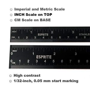 Vowcarol 6 inch Ruler and 12 inch Scale Set, Machinist Ruler, High Grade Black Stainless Steel Flexible Ruler, Laser-Etched Metal Ruler Kit with Conversion Table