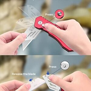 Utility Knife, BIBURY Upgraded Version Heavy Duty Box Cutter, Pocket Carpet knife with 10 Replaceable SK5 Stainless Steel Blades, Belt Clip, Easy Release Button, Quick Change and Safety Lock-Red