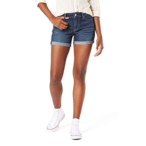 Signature by Levi Strauss & Co. Gold Women's Mid-Rise Shorts (Standard and Plus), Blue Laguna-Waterless, 10