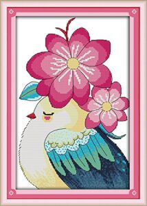 maydear full range of embroidery starter kits stamped cross stitch kits beginners for diy embroidery 11ct 3 strands - bird and flowers 11×16.9(inch)