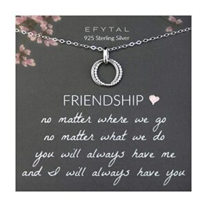 efytal friend gifts for women, sterling silver studded interlocking circles friendship necklace, best friend necklaces, gifts for friends female, bridesmaid gift ideas, birthday gifts for women