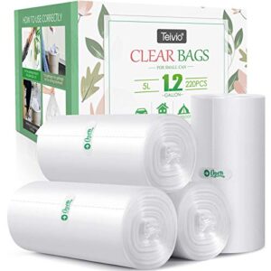 1.2 gallon 220 counts strong trash bags garbage bags, bathroom trash can bin liners, small plastic bags for home office kitchen, fit 5 liter 5l, 1gal, clear