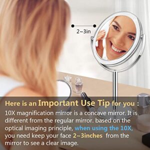 Cheftick Double Sided 1X & 10X Magnifying Makeup Mirror, Tabletop Magnified Vanity Mirror with 360 Degree Swivel for Bathroom or Bedroom, Transparent