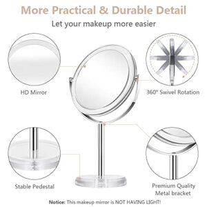 Cheftick Double Sided 1X & 10X Magnifying Makeup Mirror, Tabletop Magnified Vanity Mirror with 360 Degree Swivel for Bathroom or Bedroom, Transparent