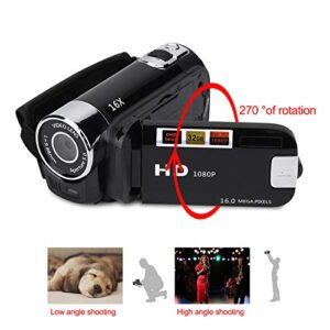 Video Camera Camcorder, Portable Vlogging Camera Recorder Full HD 720P 16MP 2.7 Inch 270 Degree Rotation LCD Screen 16X Digital Zoom Camcorder Support Selfie&Continuous Shooting(Black)