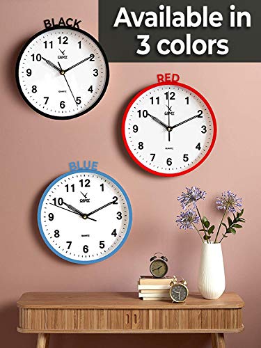 CAMY 9 Inch Wall Clock - Silent Non Ticking Quality Quartz Battery Operated Round Easy to Read Home/Office/School Clock