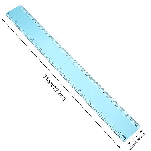 2 Pack Plastic Ruler Straight Ruler Plastic Measuring Tool for Student School Office (Blue, 12 Inch)