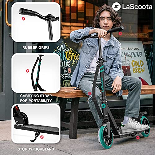 LaScoota Kick Scooter for Adults & Teens. Perfect for Youth 12 Years and Up and Men & Women Lightweight Foldable Adult Scooter with Large 8” Wheels 220lbs