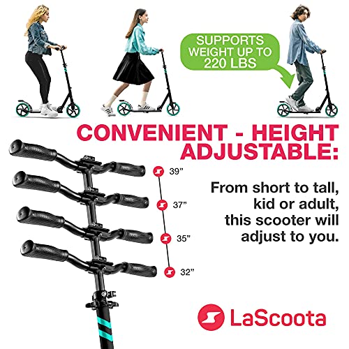 LaScoota Kick Scooter for Adults & Teens. Perfect for Youth 12 Years and Up and Men & Women Lightweight Foldable Adult Scooter with Large 8” Wheels 220lbs