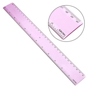 2 Pack Plastic Ruler Straight Ruler Plastic Measuring Tool for Student School Office (Pink, 12 Inch)