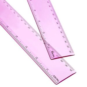 2 pack plastic ruler straight ruler plastic measuring tool for student school office (pink, 12 inch)