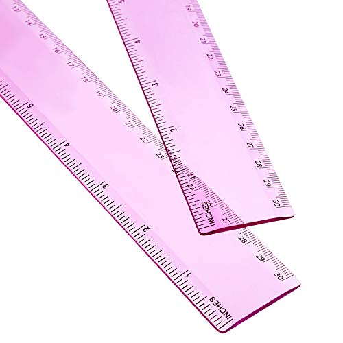 2 Pack Plastic Ruler Straight Ruler Plastic Measuring Tool for Student School Office (Pink, 12 Inch)