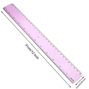 2 Pack Plastic Ruler Straight Ruler Plastic Measuring Tool for Student School Office (Pink, 12 Inch)