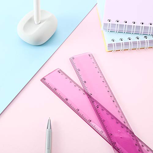 2 Pack Plastic Ruler Straight Ruler Plastic Measuring Tool for Student School Office (Pink, 12 Inch)