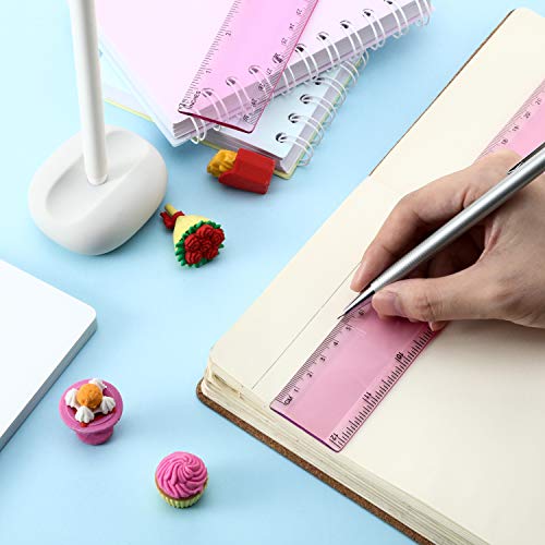 2 Pack Plastic Ruler Straight Ruler Plastic Measuring Tool for Student School Office (Pink, 12 Inch)