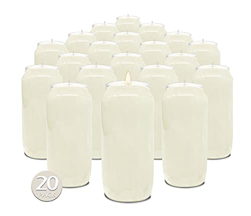 Hyoola 7 Day White Prayer Candles, 20 Pack - 6" Tall Pillar Candles for Religious, Memorial, Party Decor, Vigil and Emergency Use - Vegetable Oil Wax in Plastic Jar Container