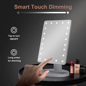 COSMIRROR Lighted Makeup Vanity Mirror with 10X Magnifying Mirror, 21 LED Lighted Mirror with Touch Sensor Dimming, 180°Adjustable Rotation, Dual Power Supply, Portable Cosmetic Mirror (White)