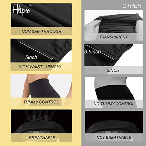 HLTPRO Leggings with Pockets for Women(Reg & Plus Size) - High Waist Tummy Control Yoga Pants with Pockets for Workout Black