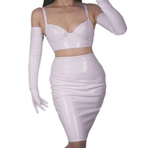 dooway latex super long gloves white 28-inch pu faux leather patent 70cm simulation sexy women evening party dress matching